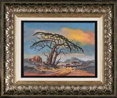 Landscape with Acacia Tree by Gerrit Pitout, oil on canvas, sold Jul 2024