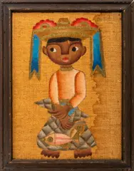 Boy Holding Fish by Jose Maria de Servin, Oil on Burlap, sold Aug 2024