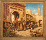Entering the City by Arthur Trevor Haddon, Oil on Canvas, sold Aug 2024