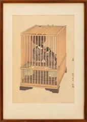 Buncho" [Java Sparrow] by Tōshi Yoshida, 1930, Woodblock Print in Colors on Paper, sold Aug 2024