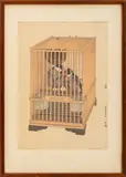 Buncho" [Java Sparrow] by Tōshi Yoshida, 1930, Woodblock Print in Colors on Paper, sold Aug 2024