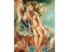 Junge Dame im Bade by Charles Dufresne, oil on canvas, sold Jun 2022