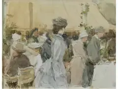 Teestunde auf Einer Terrasse in Paris by Isaac Israëls, watercolor, sold Sep 2019