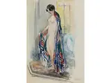 Akt in Gestreiftem Tuch by Henri Baptiste Lebasque, 1865 Champigné – 1937 Le Connet, watercolor, sold Dec 2018