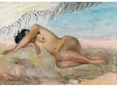 Sur la Plage by Henri Lebasque, oil on canvas, sold Dec 2024