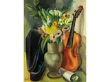 Blumenstillleben mit Gitarre by Aizik Feder, oil on canvas, offered Sep 2019