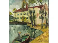 Frau mit hut in Einem Ruderboot by Leo Putz, oil on canvas, sold Jun 2026