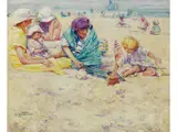 Kinder und Mütter am Strand by Frans Gailliard, oil on canvas, sold Sep 2025