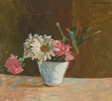 Blumen in weisser Vase by Mario Puccini, 1914, oil on board, offered Sep 2021