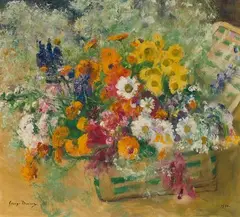 Sommerblumen in einem Korb by George Mosson, 1930, oil on canvas, offered Sep 2021