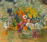 Sommerblumen in einem Korb by George Mosson, 1930, oil on canvas, offered Sep 2021