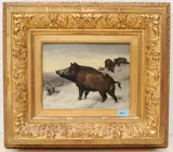 Wildschweinrotte im Winter by Carl Friedrich Deiker, oil on panel, sold Sep 2021