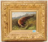 Fuchs schleicht durch das Gras by Carl Friedrich Deiker, oil on panel, sold Sep 2021