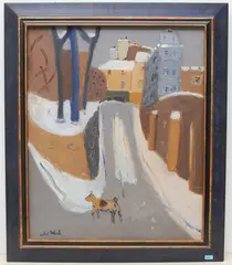 Montmartre, neige rue des Saules by Robert Delval, 1994, oil on canvas, sold Sep 2021
