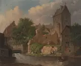 Ansicht einer Stadt mit Turm by Carl Ebert, oil on canvas, offered Sep 2021
