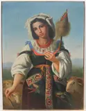Italienische Spinnerin by C Ruggeri, oil on canvas, sold Sep 2021