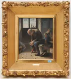 Im Wartesaal by Carl Schleicher, oil on panel, sold Sep 2021
