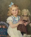 Rosemarie mit ihren Puppen, 1916 by Wilhelm Balmer, oil on canvas, sold Sep 2021