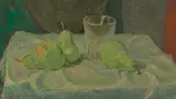 Stillleben mit Birnen und Glas, 1945 by Hans Potthof, oil on panel, sold Sep 2021