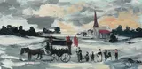 Leichenzug im Winter, 1967 by Leopold Haefliger, oil on canvas, sold Sep 2021