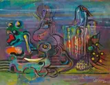 Komposition mit Figuren by Serge Brignoni, 1987, gouache, sold Sep 2021