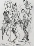 Punks by Mario Comensoli, 1992, charcoal, offered Sep 2021