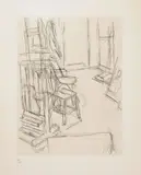 Atelier au chevalet by Alberto Giacometti, 1965, etching, sold Sep 2021