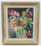 Stillleben mit Tulpen und Narzissen by Ilse Clercx, oil on canvas, offered Sep 2021