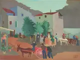 Casas de Alcanar", 1962 by Willy Fries, oil on board, offered Sep 2021