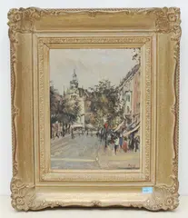 Zürich, Blick gegen das Haus zur Trülle an der Bahnhofstrasse by Fritz Hug, oil on board, sold Sep 2021