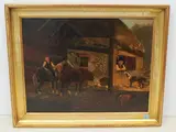 Gehöft mit Bauersleuten und Pferden, 1811 by Johann Georg Schinz, oil on canvas, offered Sep 2021