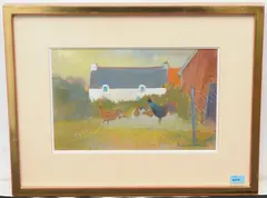 Hühner by Alphonse Lanoë, gouache, sold Sep 2021