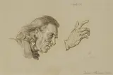 Studienblatt mit dem Profilportrait Prof by Julius Hübner, chalk, offered Jun 2021