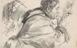 Studie einer Tee trinkenden Frau by Adolf von Menzel, charcoal, sold Jun 2021