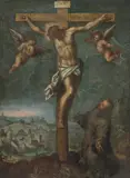 Umkreis Der Heilige Franziskus vor dem Gekreuzigten by Denys Calvaert, oil on copper, sold Jun 2021