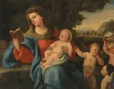 Umkreis Maria mit dem schlafenden Kind by Luca Giordano, oil on canvas, sold Jun 2021