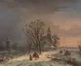 Winterlandschaft mit Eisläufern und Wanderern by Anthon Hermanus Adrianus Sem, 1850, oil on canvas, sold Jun 2021