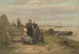 Frauen und Kinder warten auf die Rückkehr der Fischerboote by Johannes Marius Ten Kate, oil on canvas, offered Jun 2021