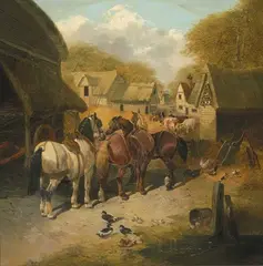 Pferdehof by John Frederick Herring, Jr., 1851, oil on canvas, sold Jun 2021
