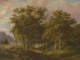 Bewaldete Landschaft mit Jägern by Caesar Bimmermann, 1861, oil on canvas, offered Jun 2021