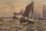 Schleppdampfer und Segelboot by Cornelius Wagner, 1910, oil on canvas, offered Jun 2021
