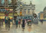 Café de la Paix, Place de l'Opéra, Paris by Antoine Blanchard, oil on canvas, sold Jun 2021