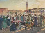 Der Markt von Marrakech by Henri Jean Pontoy, oil on canvas, sold Jun 2021