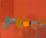 Nature morte fond rouge by Roger Mühl, 1961, oil on canvas, sold Jun 2021