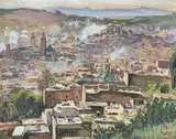 Ansicht von Fez by Henri Jean Pontoy, gouache, sold Jun 2021