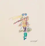 Weibliche, buntgekleidete Figur by Jean-Jaques Sempe, ink, sold Jun 2021