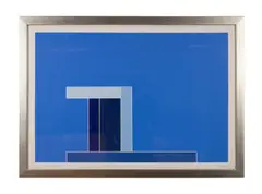 Untitled - Fallen Chair in Blues by Per Arnoldi, screenprint on paper, sold Feb 2024
