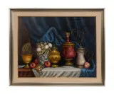 untitled still life with grapes by Peter Kloton, oil on canvas, sold Jan 2024