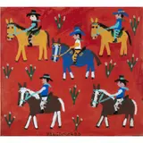 Cowboys on Horseback by Mamie Deschillie, acrylic on cardboard, sold Nov 2022