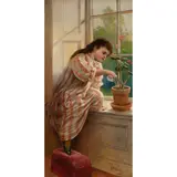 Untitled (Young Girl Watering a Geranium) by Karl Witkowski, oil on canvas, sold Nov 2022